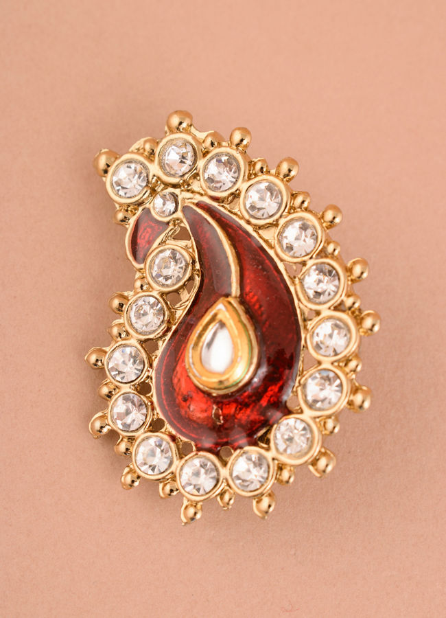Ruby Red Stone Embedded Paisley Brooch image number 0
